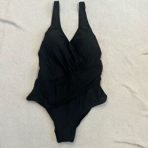 Ocean Club black one piece swimsuit with built-in bra, US size 14, worn once